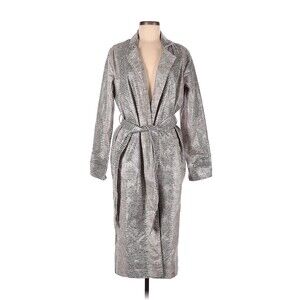 GOOD AMERICAN Gray Animal Print Faux Leather Trench Coat Jacket - 2 (Medium)